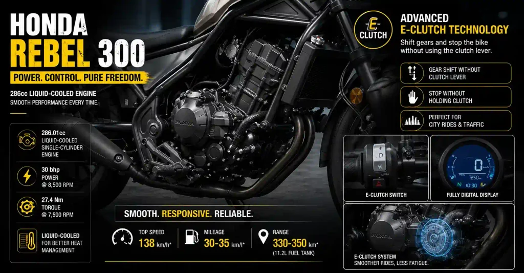 Honda Rebel 300 286cc engine with E-Clutch technology
